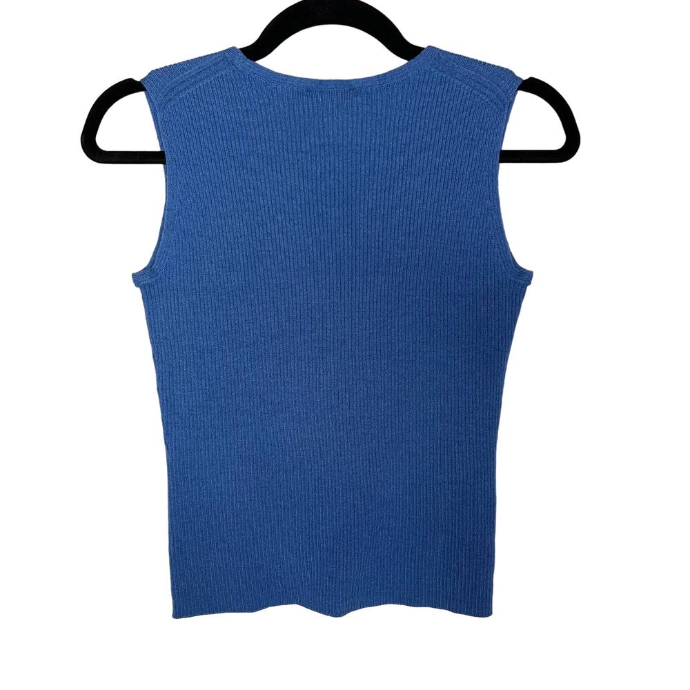 St John Small S Blue Ribbed Scoop Neck Wide Strap Shell Tank Top Wool Blend - Picture 2 of 6